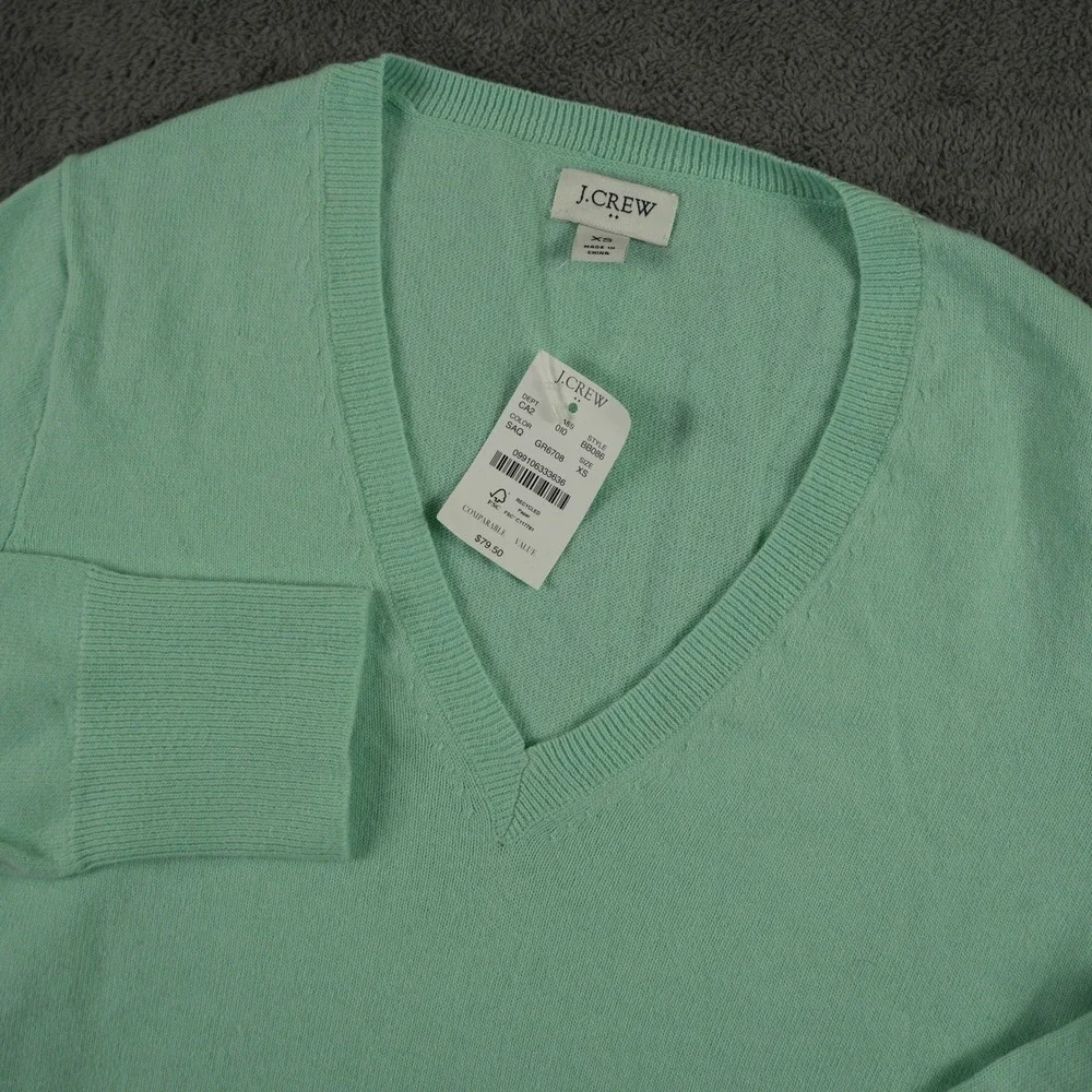 J.Crew Sweater Women XS Green V-Neck Tunic Wool Blend Long Sleeve Easter Color
